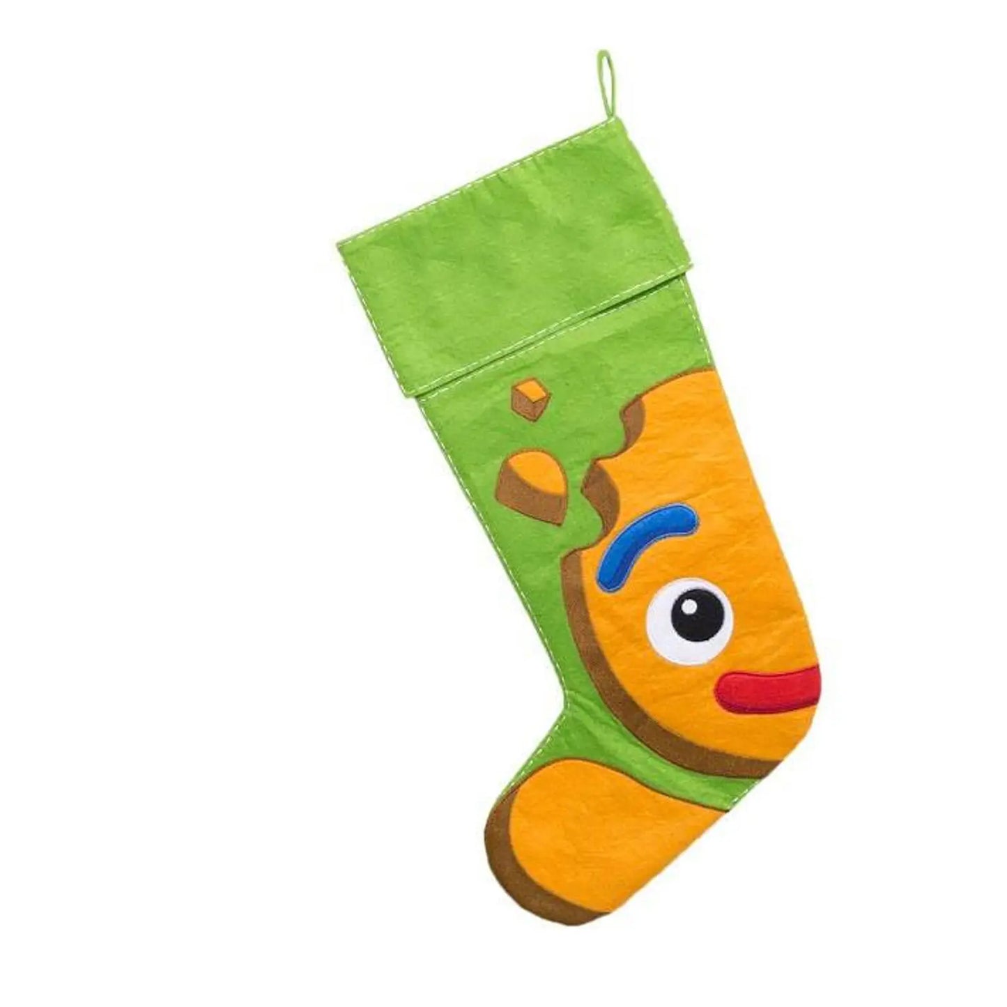 Colourful gingerbread man Christmas stocking on a white background