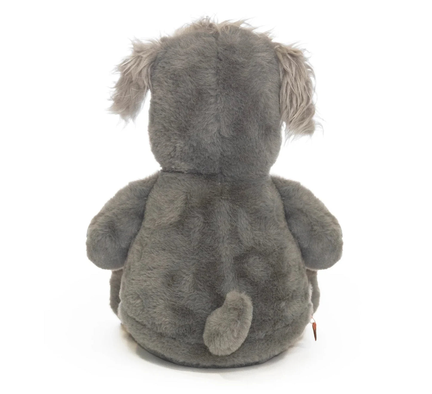 Gray plush toy dog on a white background