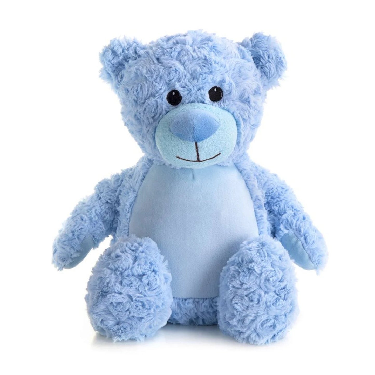 Blue teddy bear on a white background