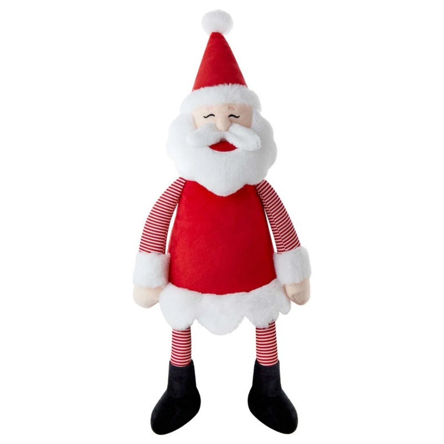 Plush toy resembling Santa Claus on a white background