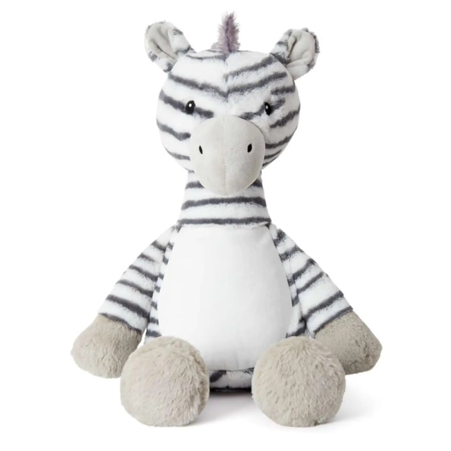 Plush zebra toy on a white background