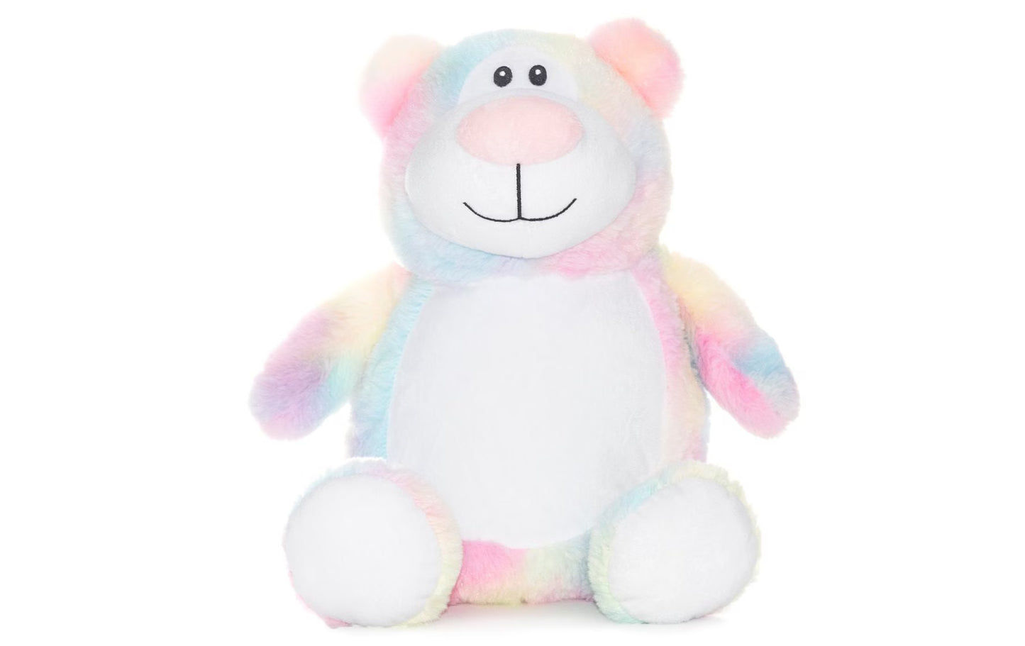 Pastel-colored teddy bear on a white background