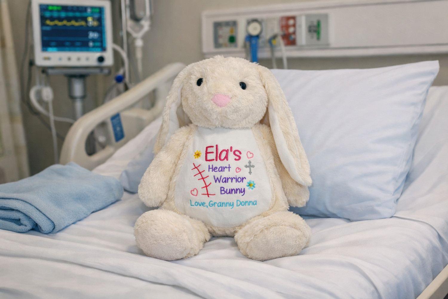 Personalised embroidered bunny rabbit soft toys - cute plush gifts for babies and children