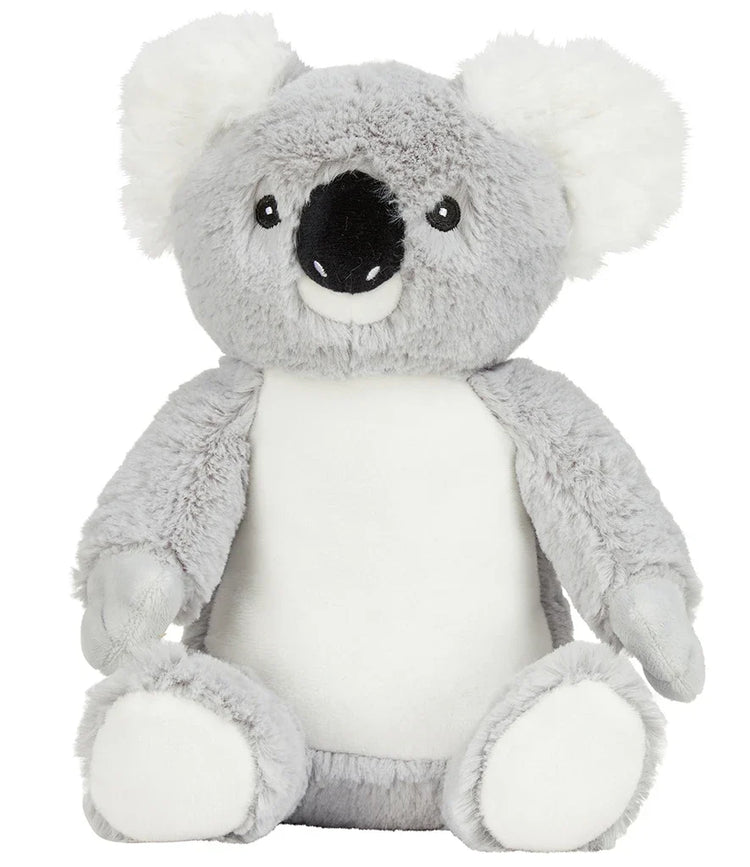 Plush toy koala with white paws on a white background