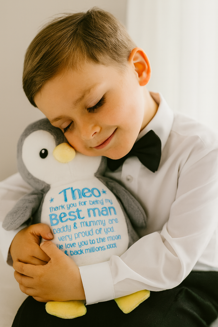 Personalised penguin and arctic animal soft toys - embroidered plush gifts for babies