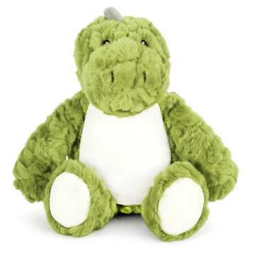 Green plush dragon toy on a white background