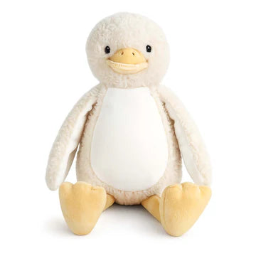 Stuffed penguin toy on a white background