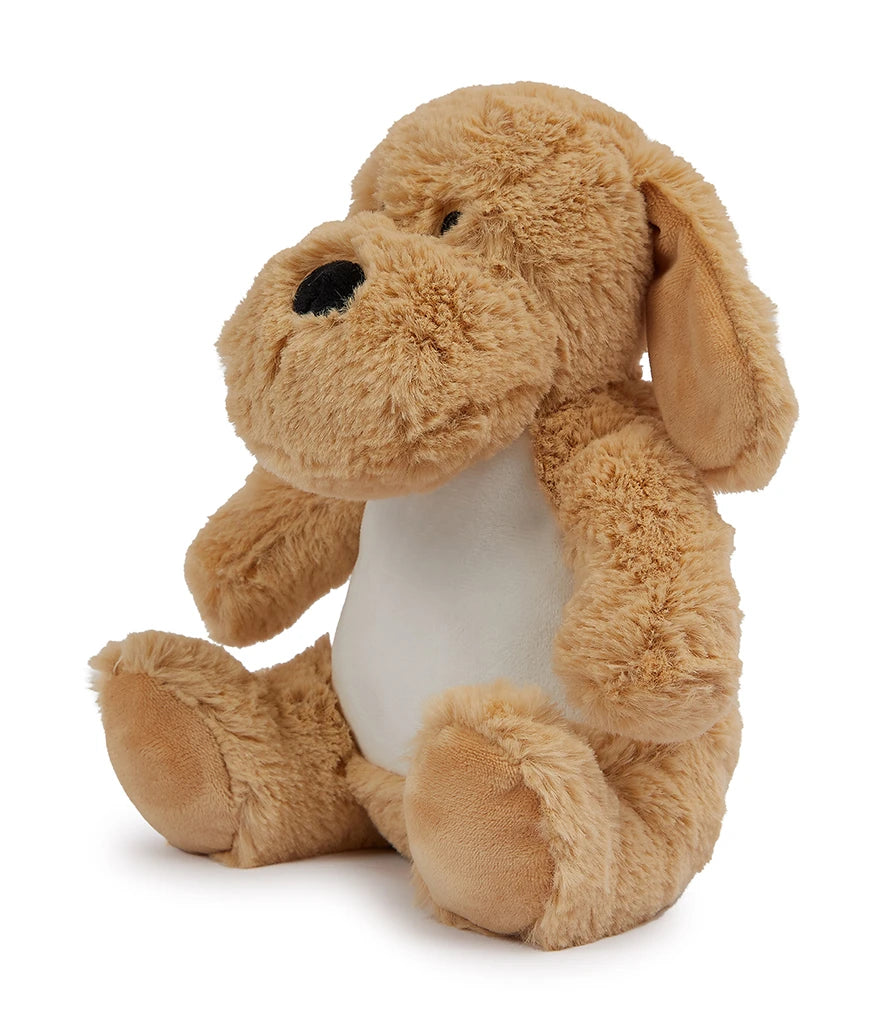 Brown plush dog toy on a white background
