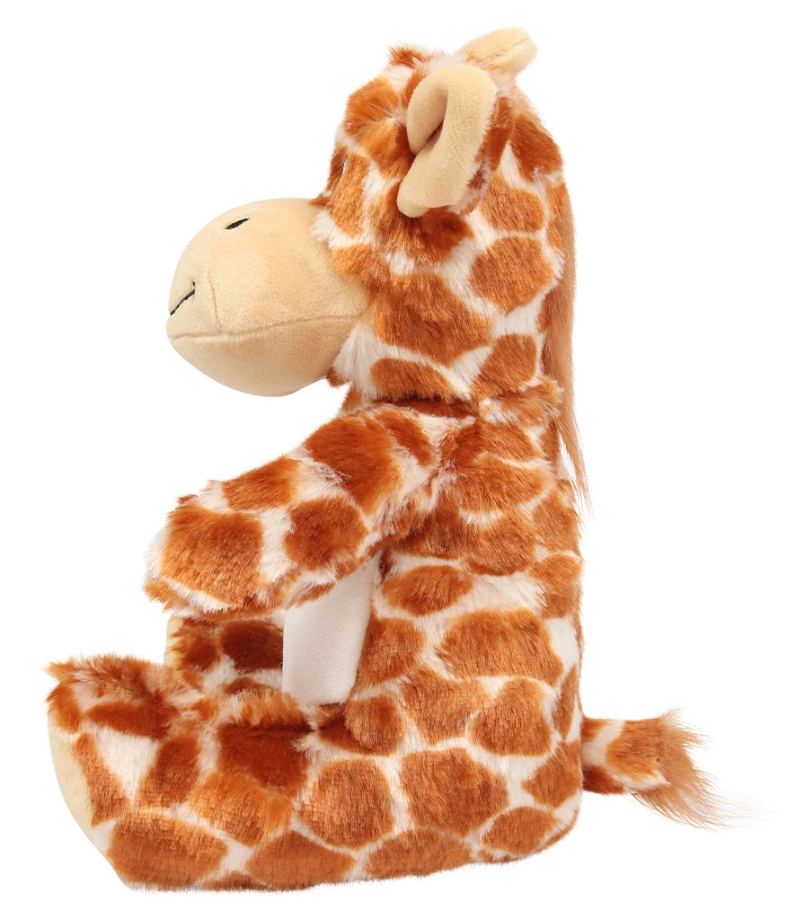 Plush giraffe toy on a white background