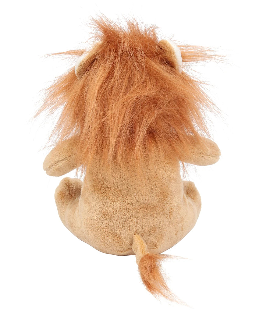 Plush lion toy on a white background