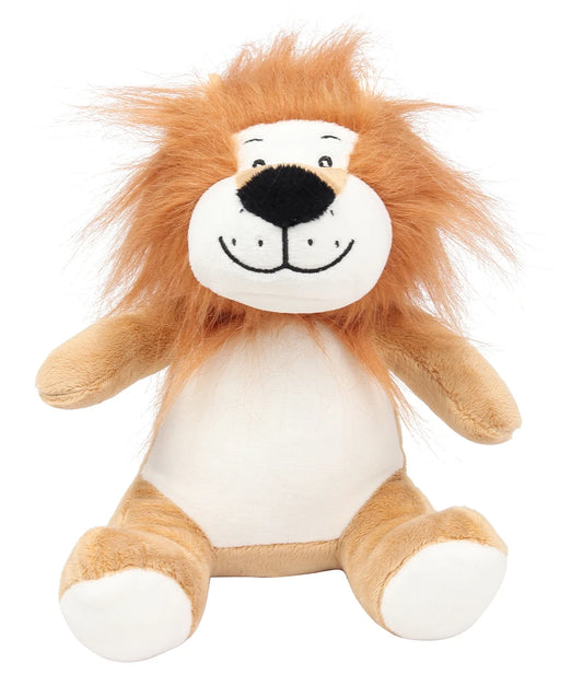 Plush lion toy on a white background