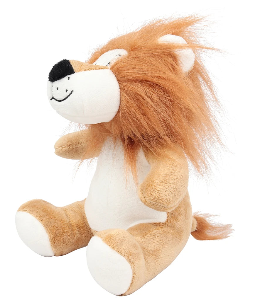 Plush lion toy on a white background