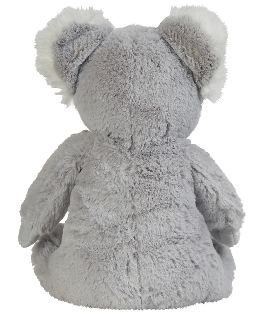 Gray teddy bear with white accents on a white background