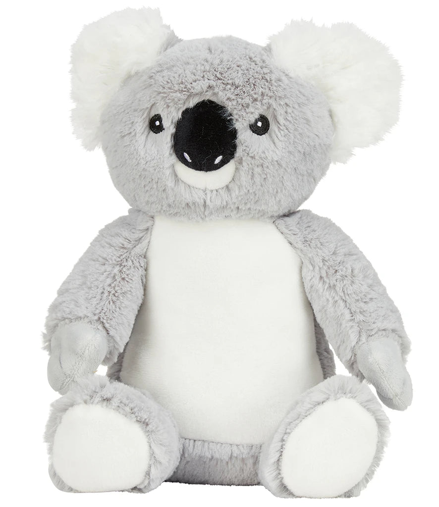 Plush toy koala with white paws on a white background