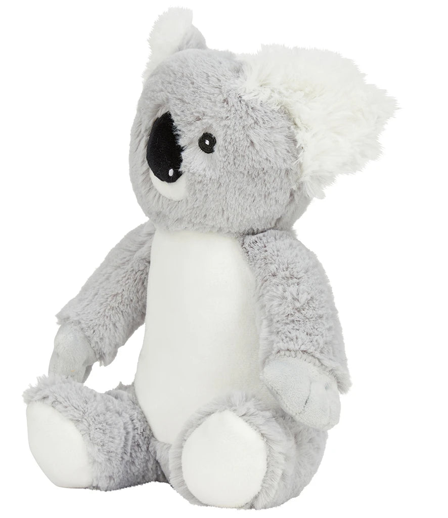 Plush toy koala with white paws on a white background