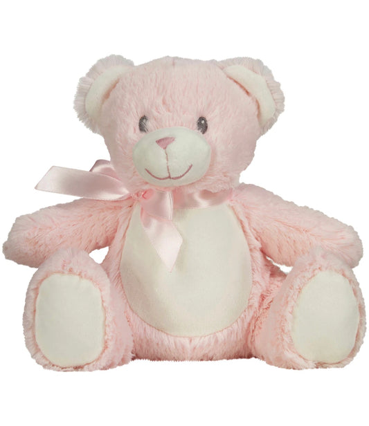 Pink teddy bear with a white belly on a white background