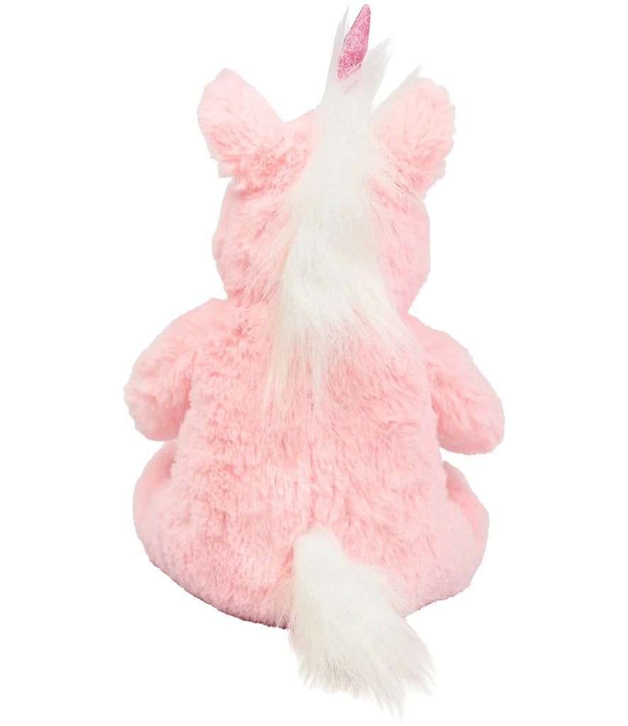 Pink plush toy with a white mane on a white background