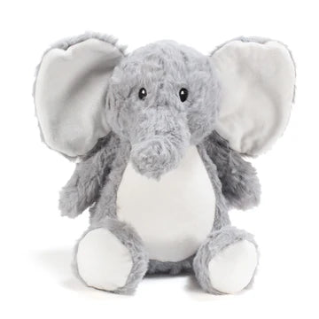 Plush elephant toy on a white background