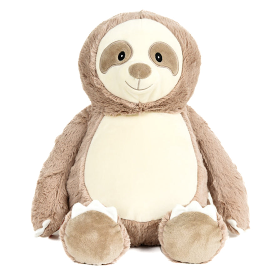 Plush toy sloth on a white background