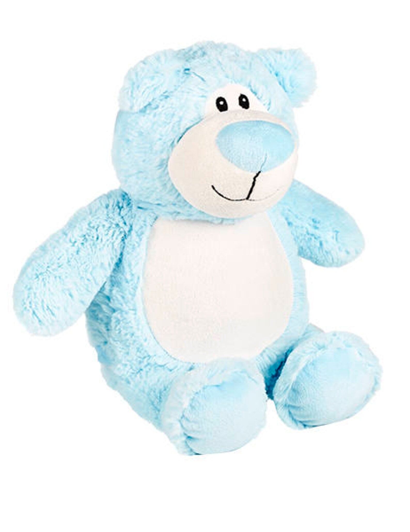 Blue teddy bear plush toy on a white background