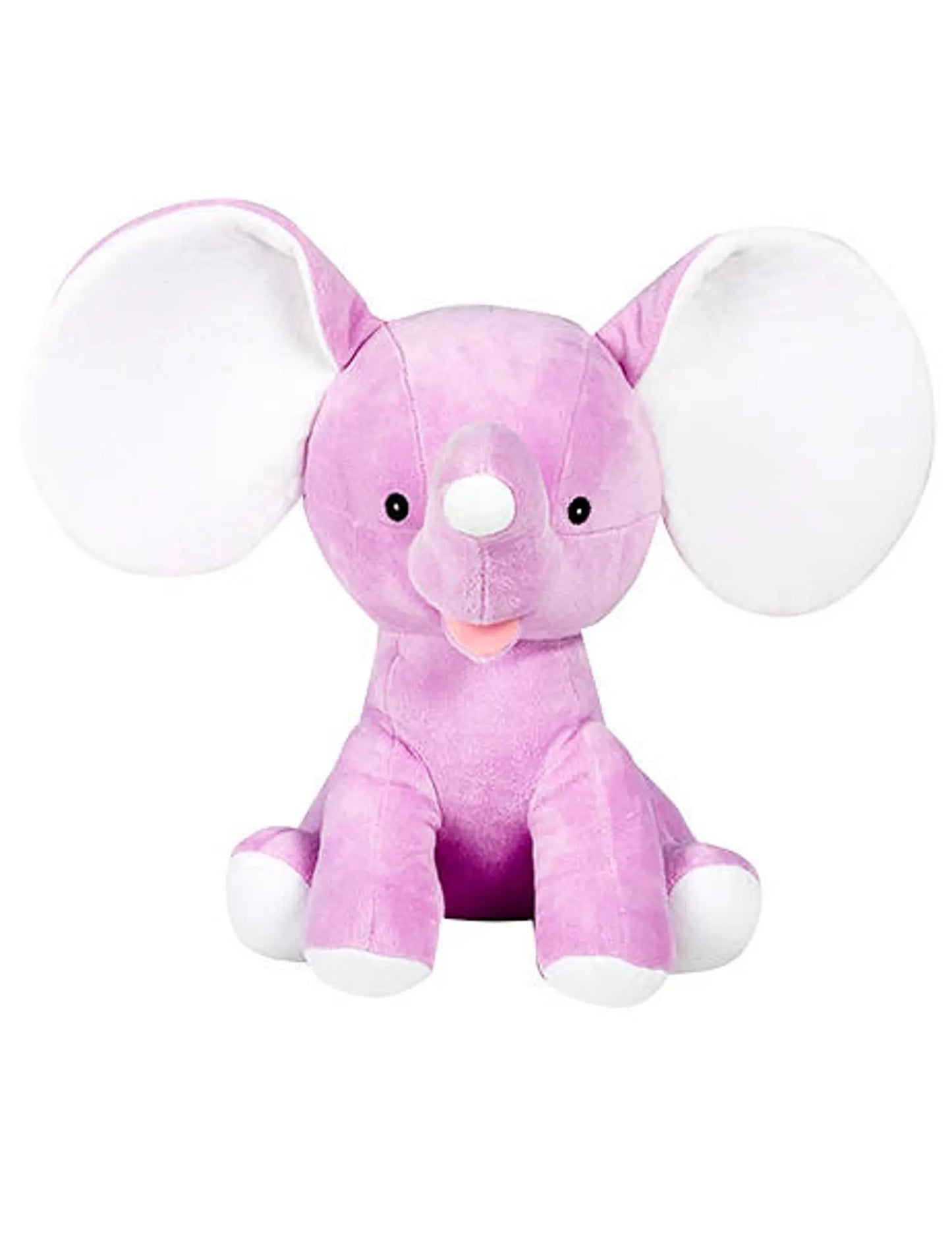 Pink plush elephant toy on a white background