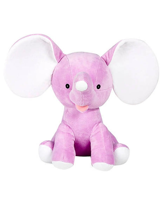 Pink plush elephant toy on a white background