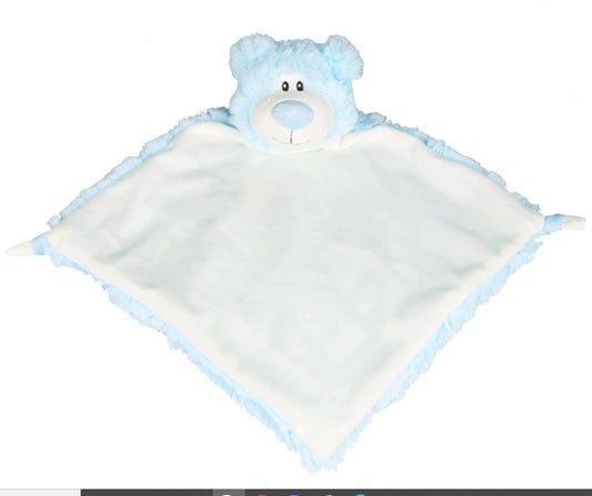 Personalised Blue Teddy Bear Blankie • Soft Snuggly Comforter • Baby Shower Gift • Nursery Keepsake