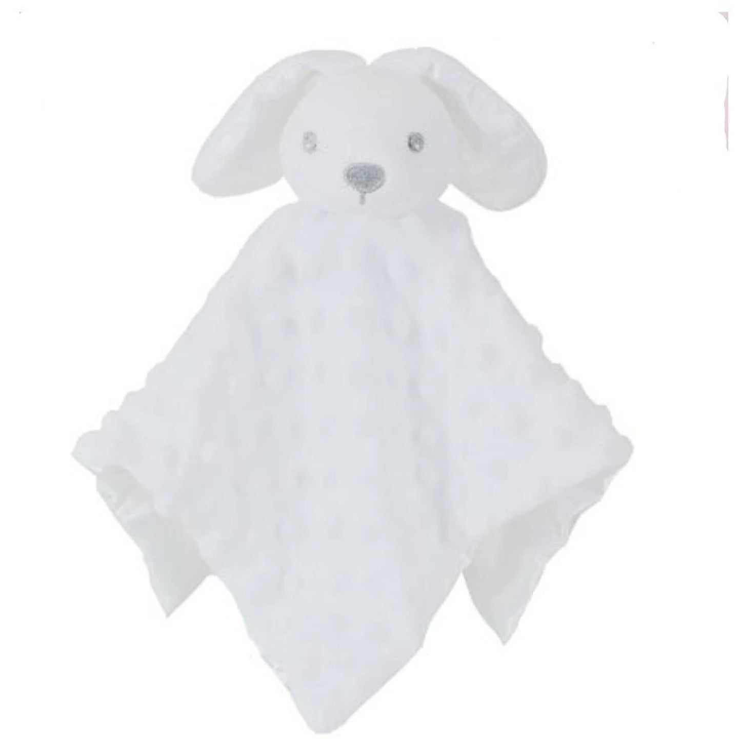 White plush toy with bunny ears on a white background