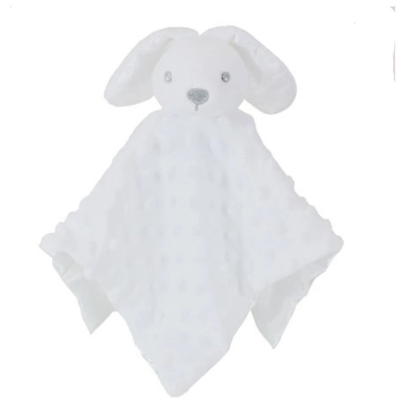 White plush toy with bunny ears on a white background