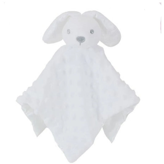 White plush toy with bunny ears on a white background
