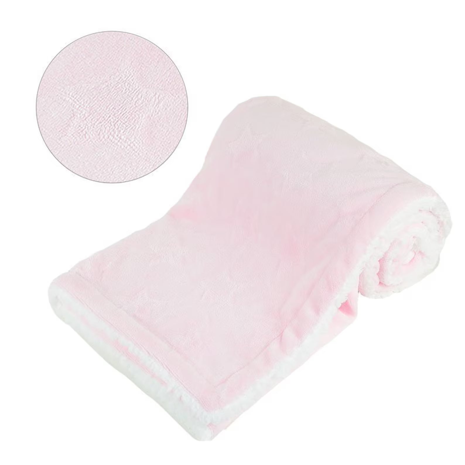 Pink blanket with close-up of texture on a white background