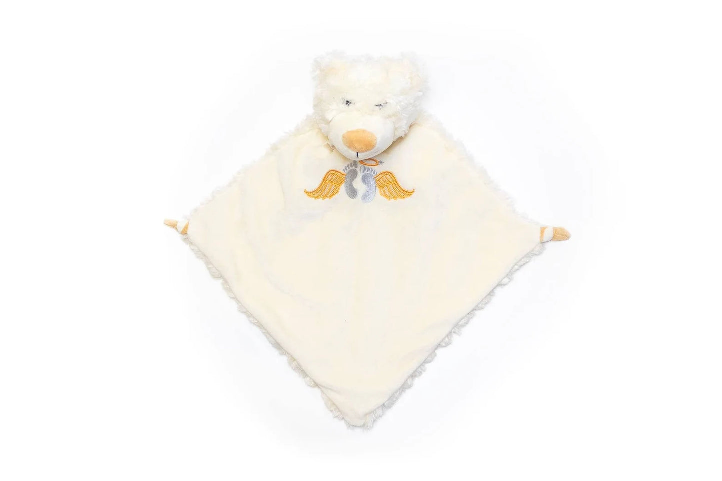 White teddy bear comfort blanket on a white background