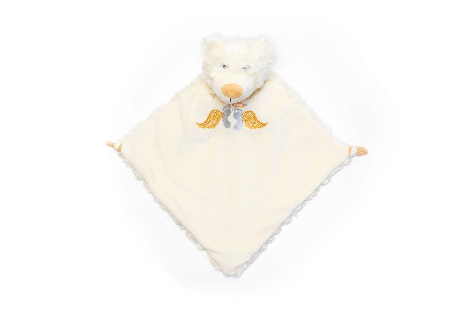 White teddy bear comfort blanket on a white background