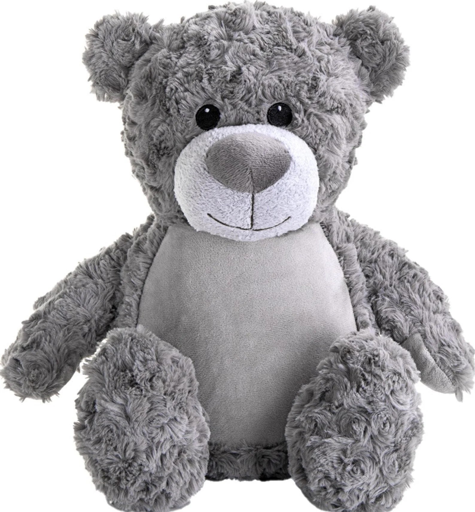 Gray teddy bear on a white background