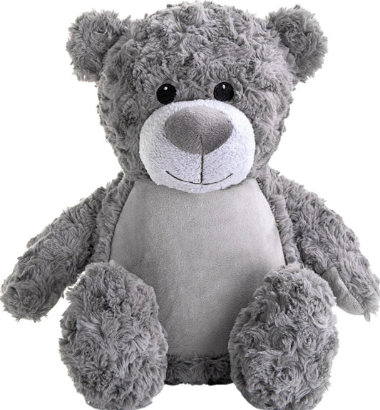 Gray teddy bear on a white background