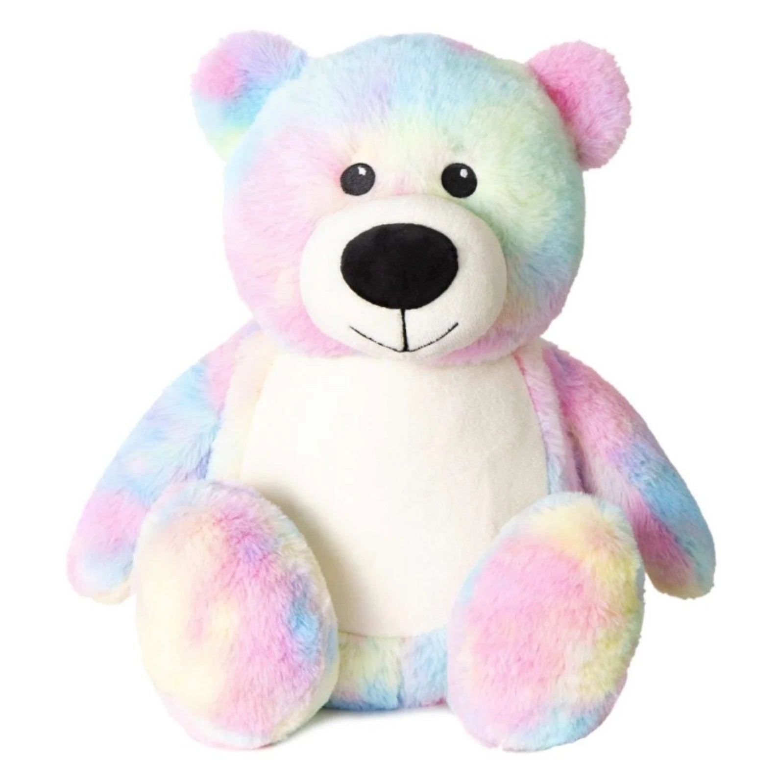 Pastel tie-dye teddy bear on a white background