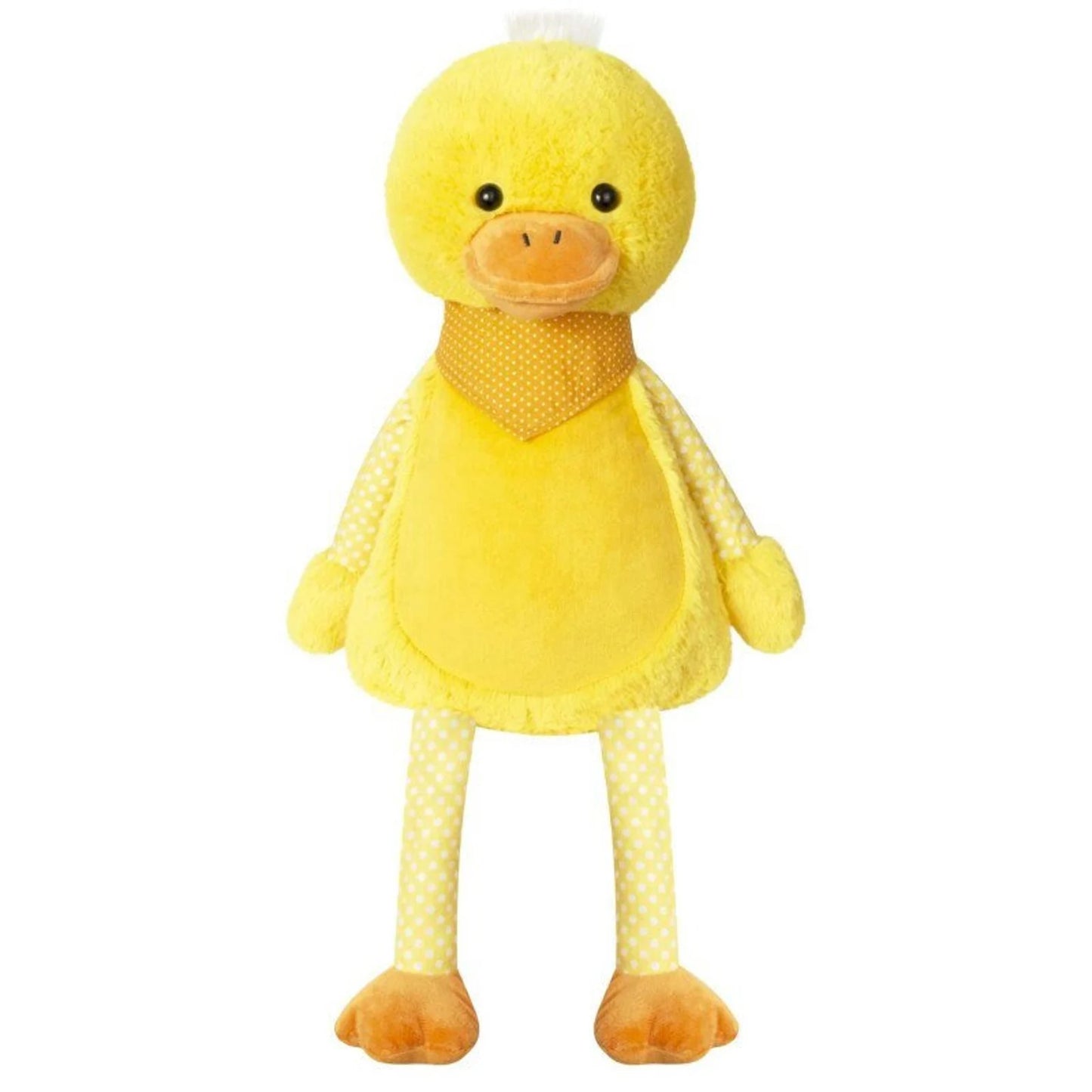 Yellow duck plush toy on a white background