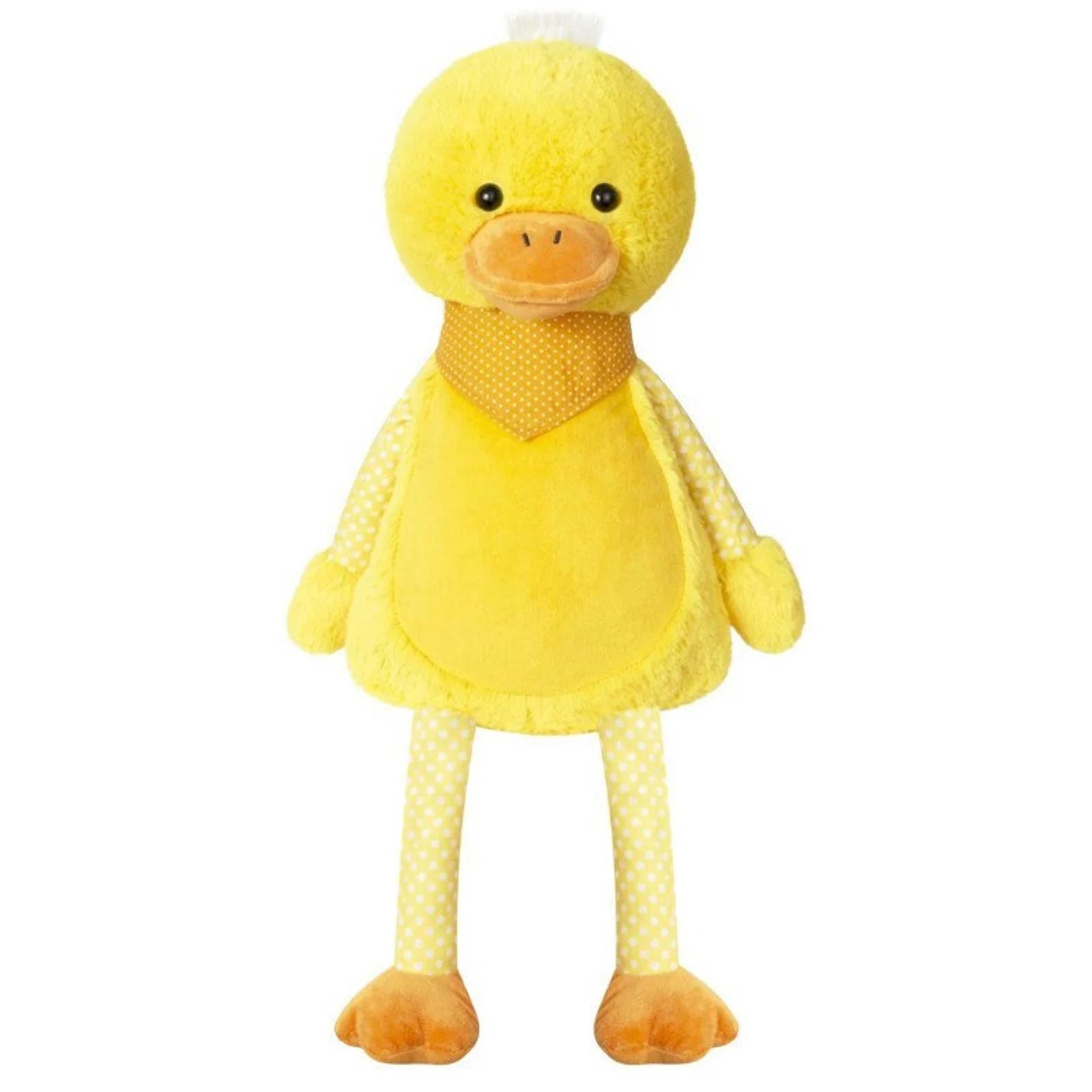 Yellow duck plush toy on a white background