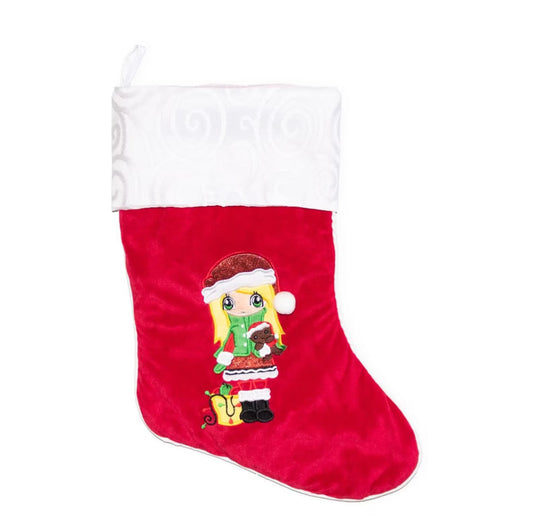 Personalised Red Little Girl Christmas Stocking • Embroidered Name • Festive Fireplace Decor for Christmas Eve Magic