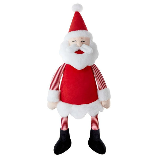 Plush toy resembling Santa Claus on a white background