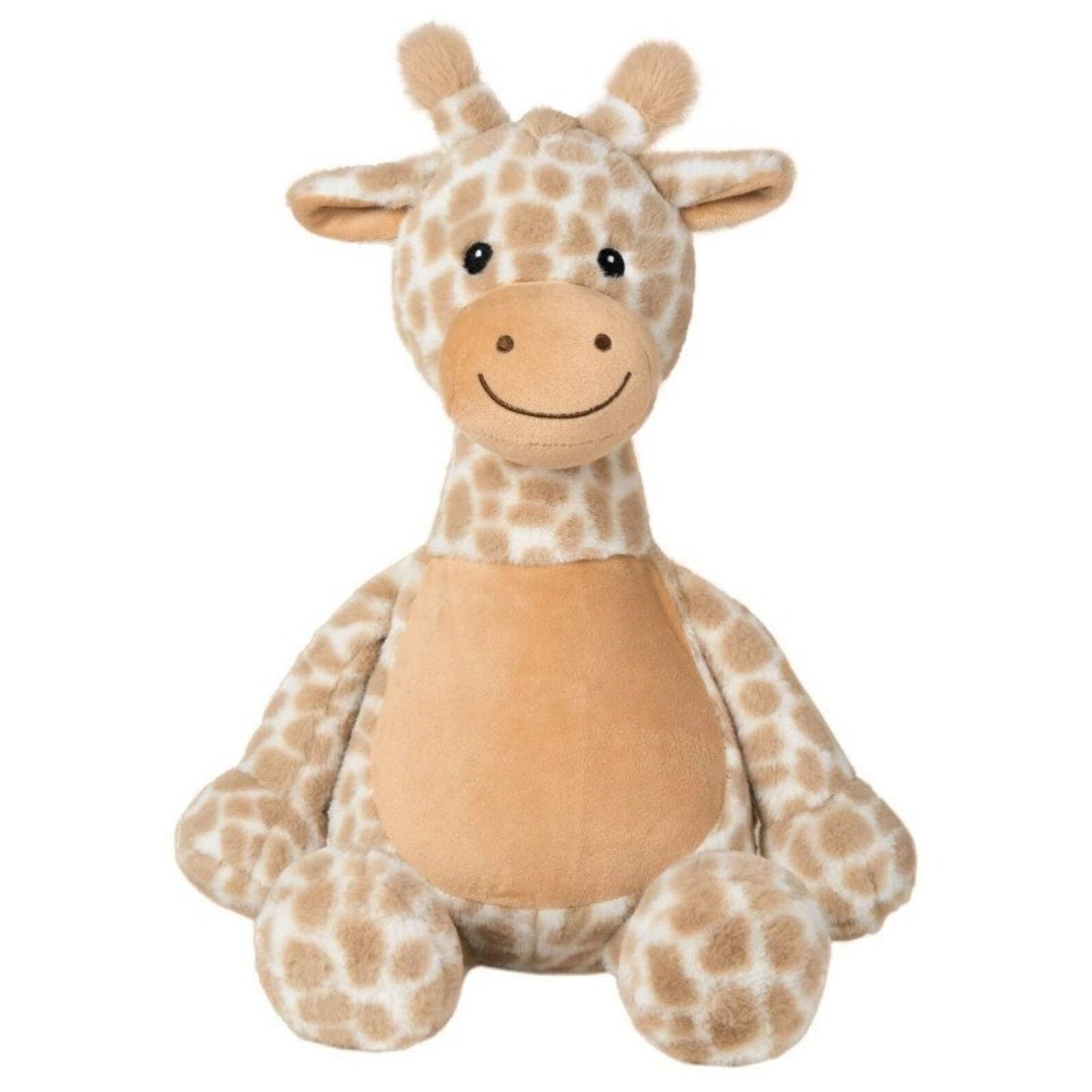 Plush giraffe toy on a white background
