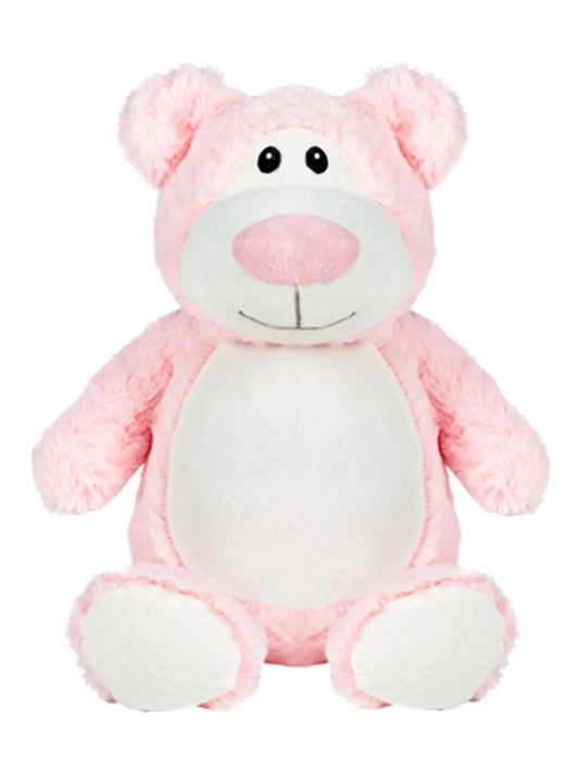 Pink teddy bear with a white belly on a white background