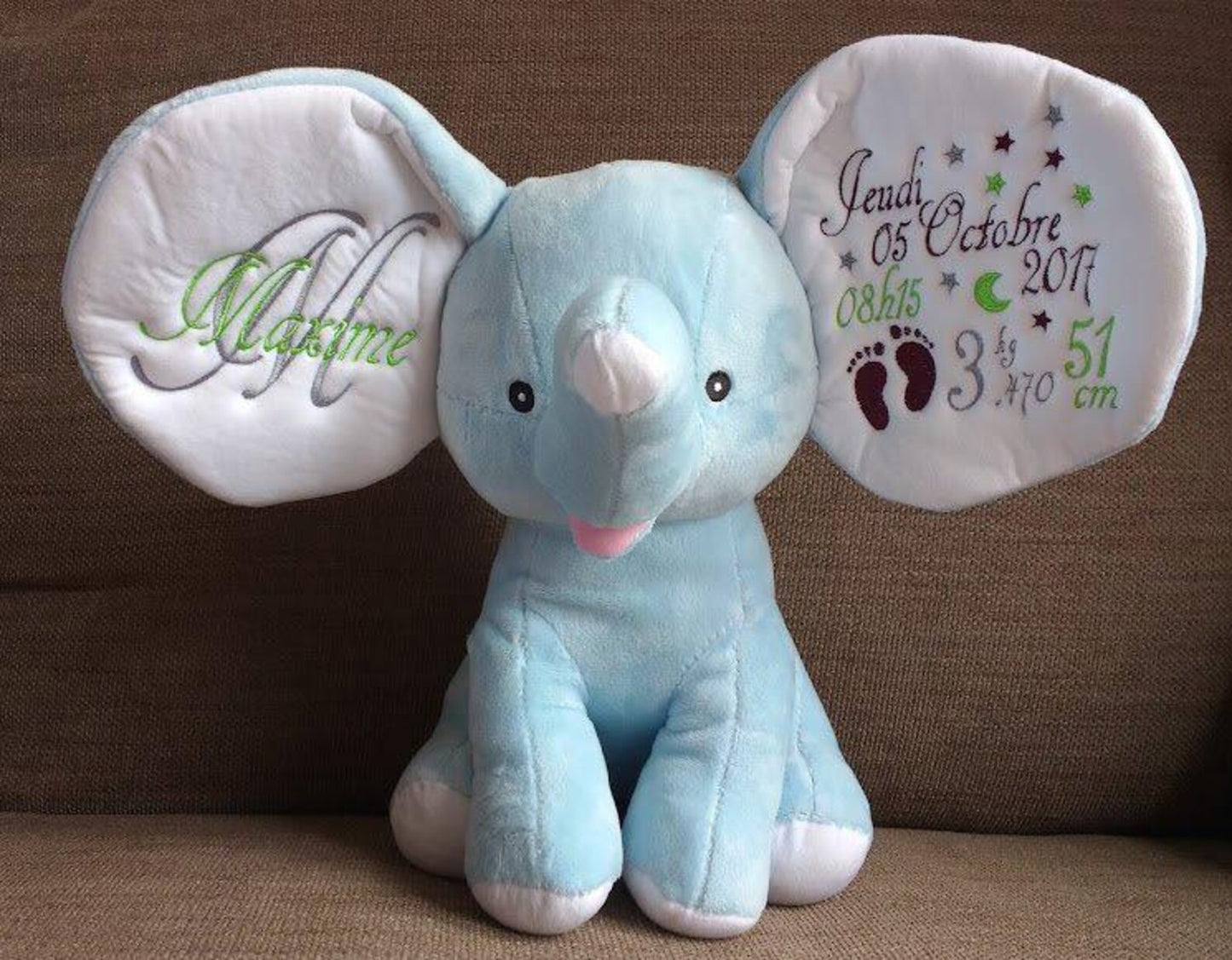 Personalised Embroidered blue elephant soft toy
