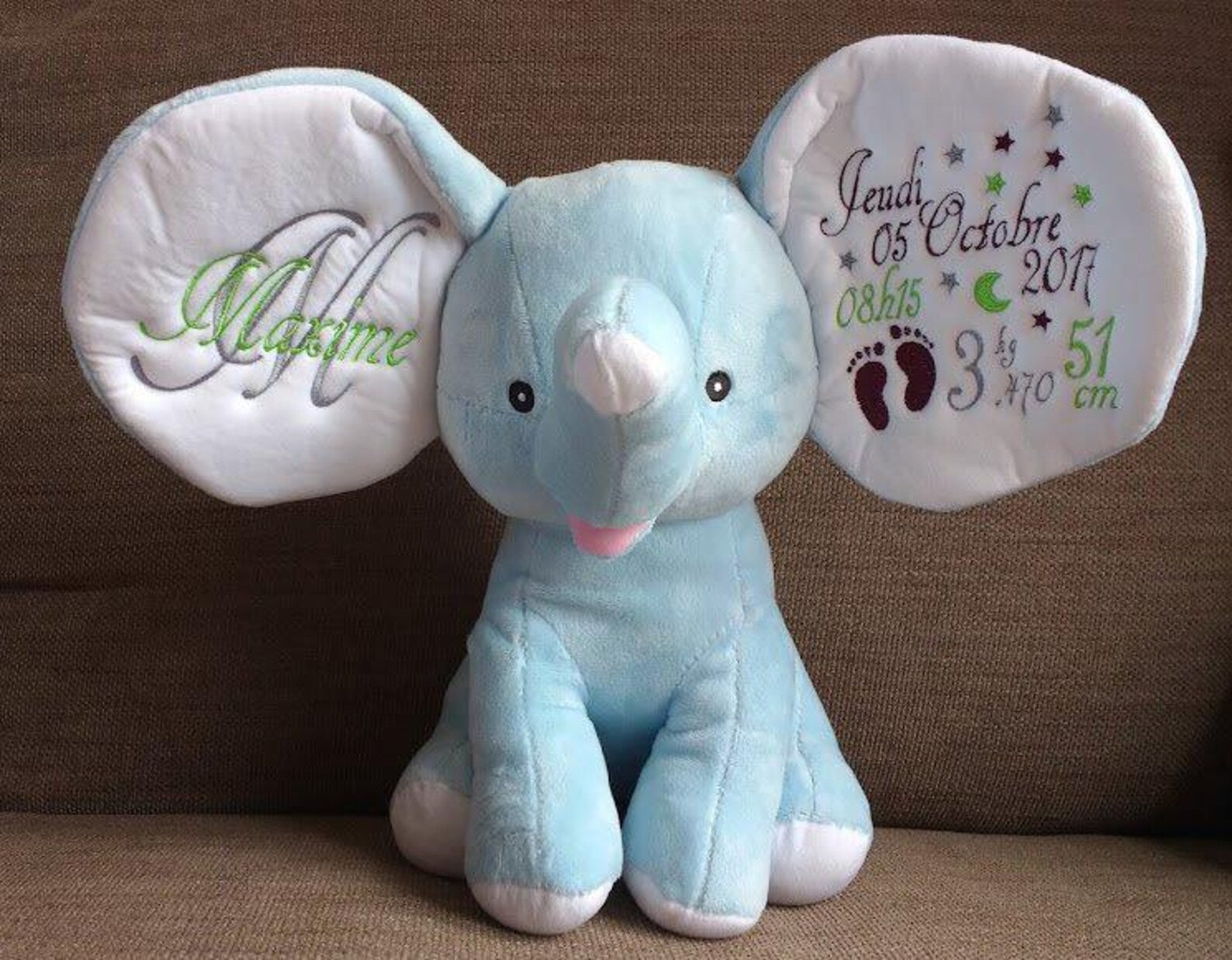 Personalised Embroidered blue elephant soft toy