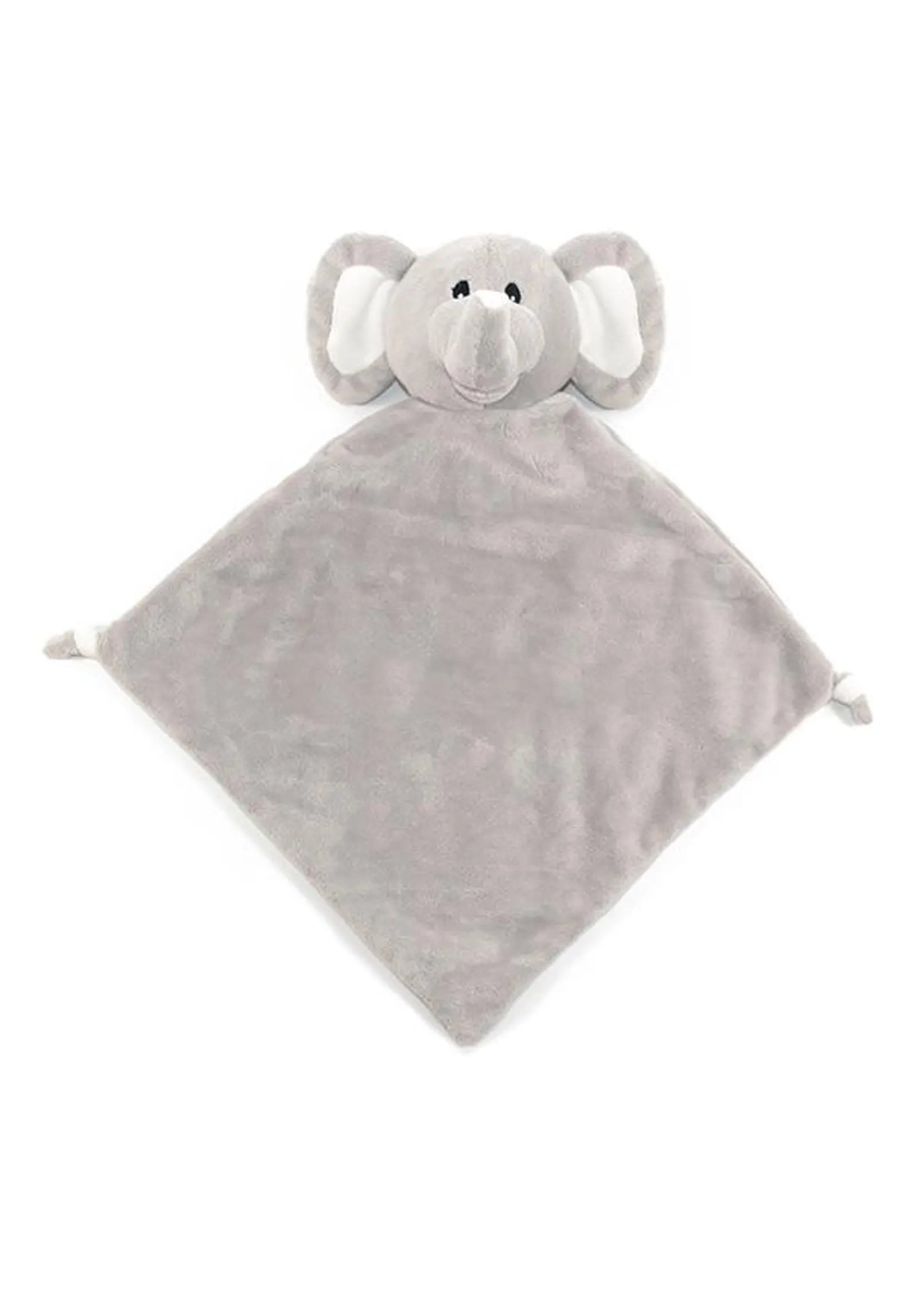 Gray elephant-shaped security blanket on a white background