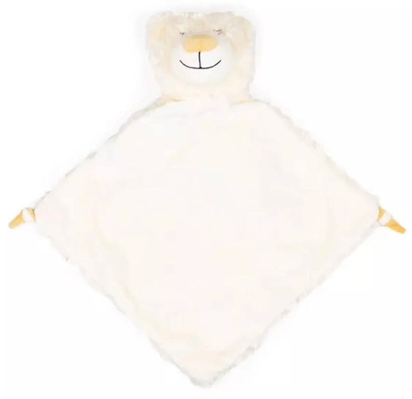 White plush blanket with bear face design on a white background