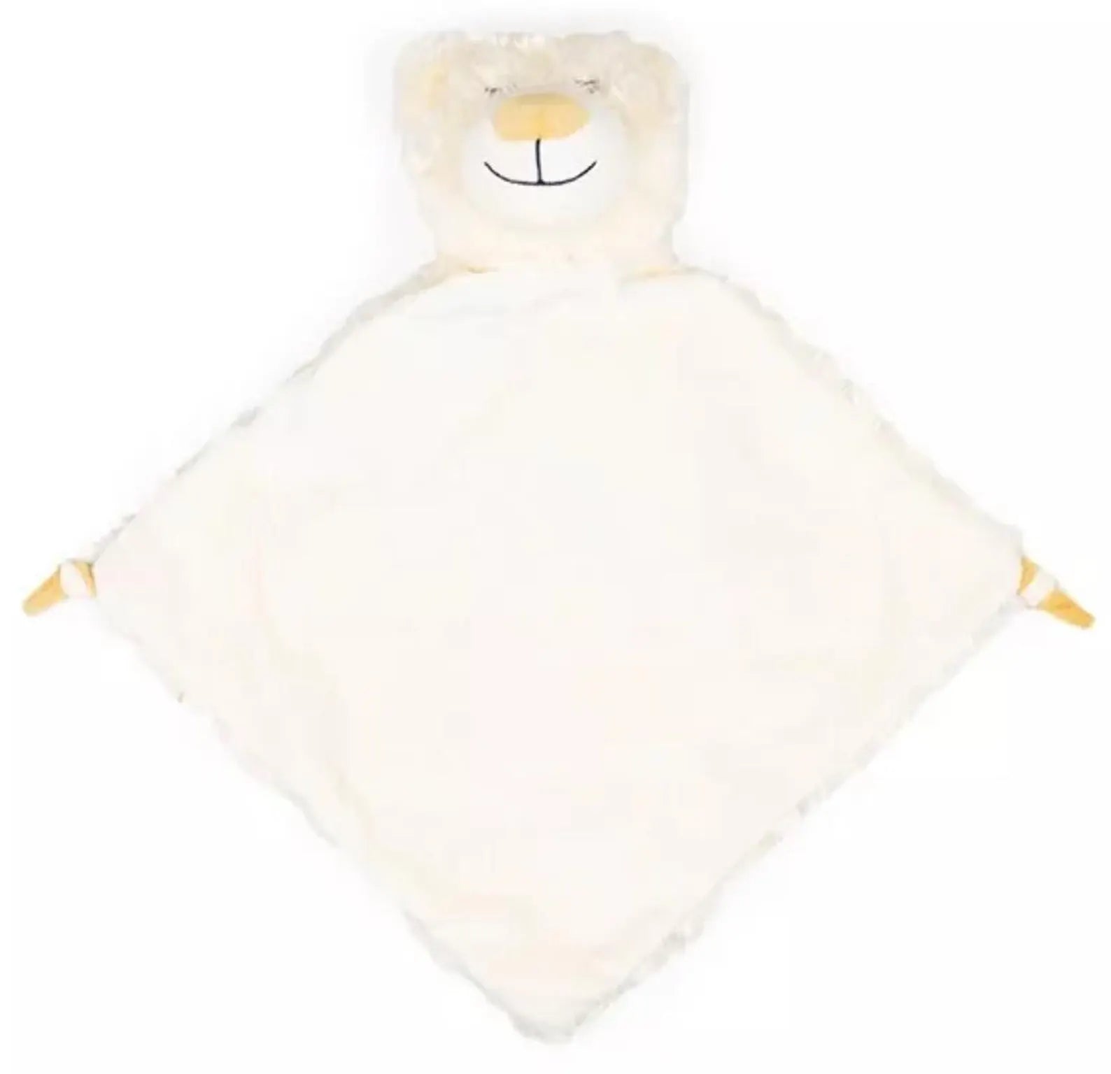 White plush blanket with bear face design on a white background