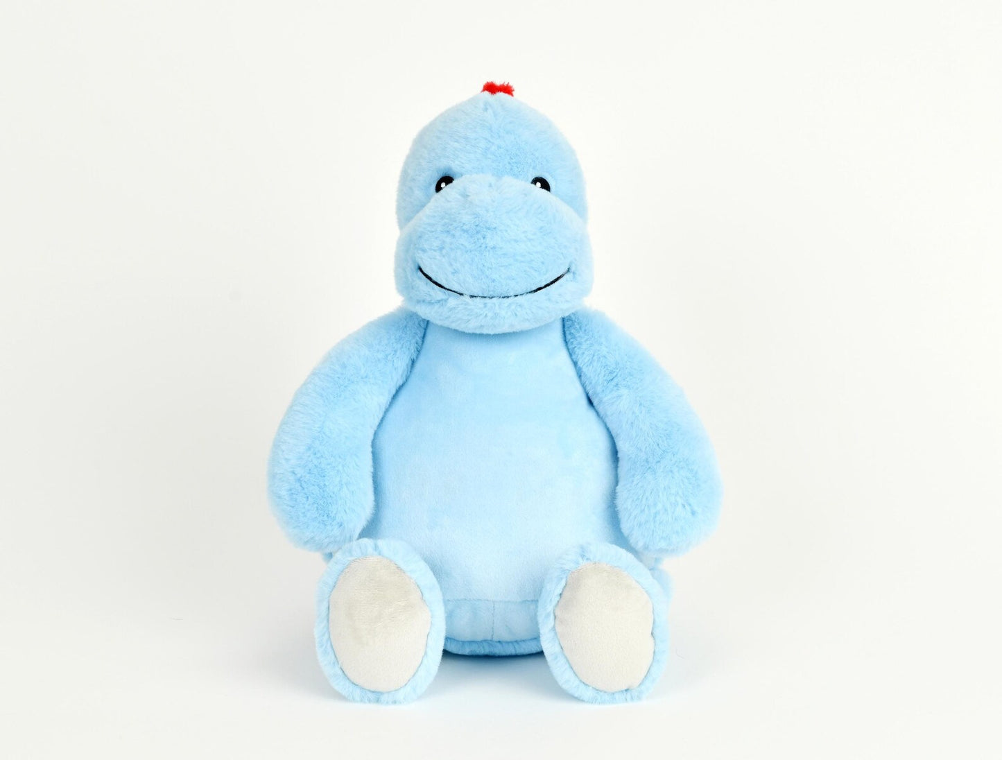 Blue plush toy with a red nose on a white background