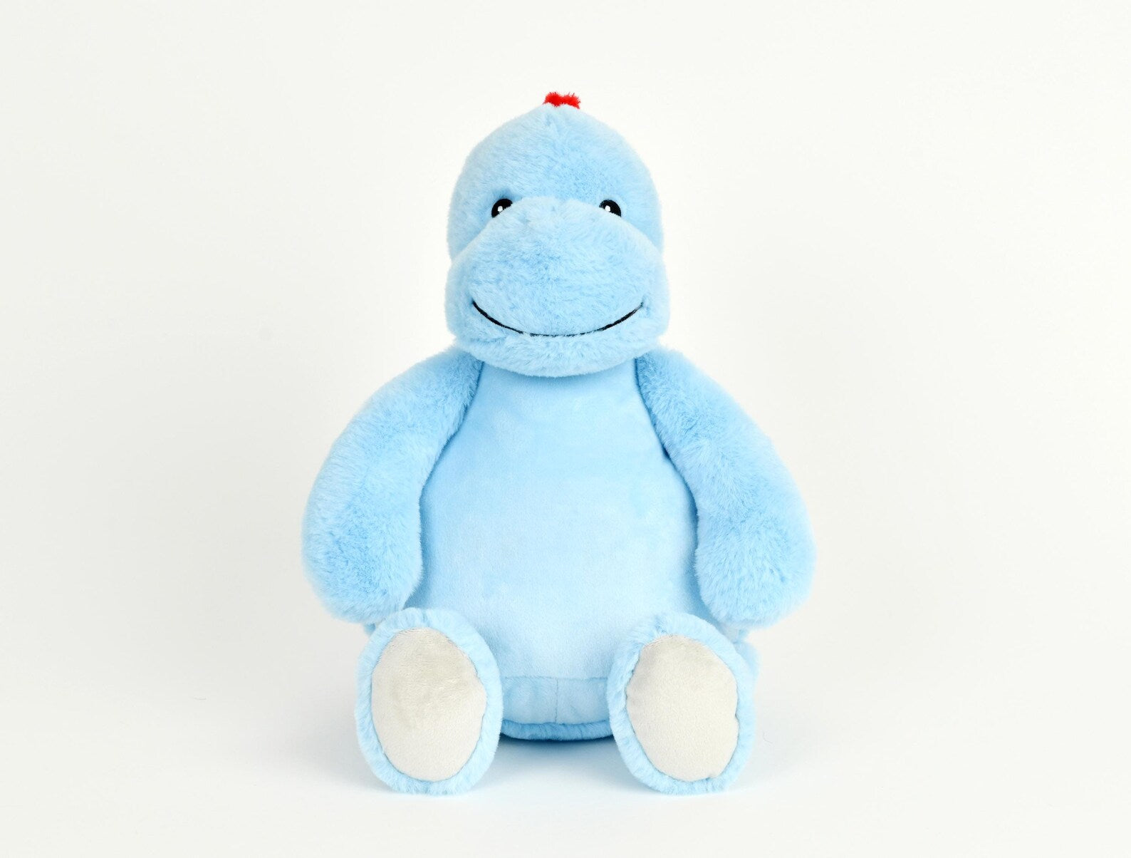 Blue plush toy with a red nose on a white background