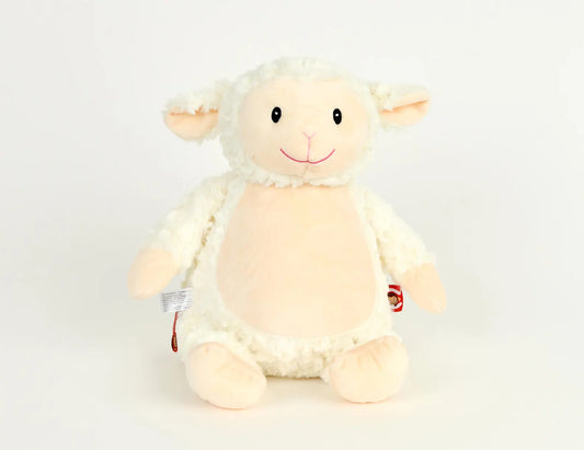 Plush toy sheep on a white background